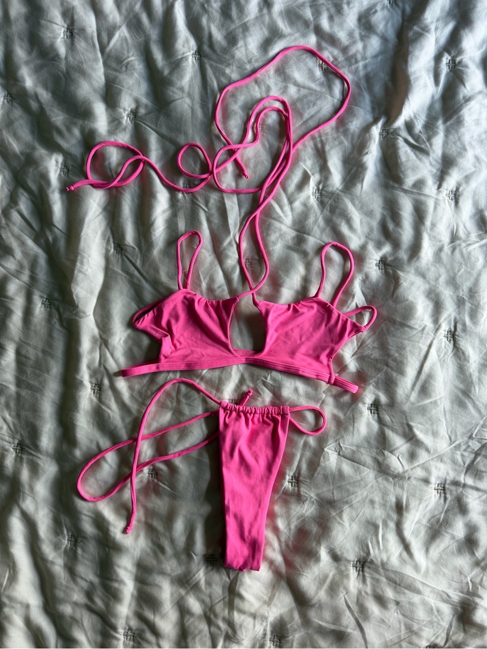 Hot Pink Cutout Bandeau Bikini Set — Unbranded